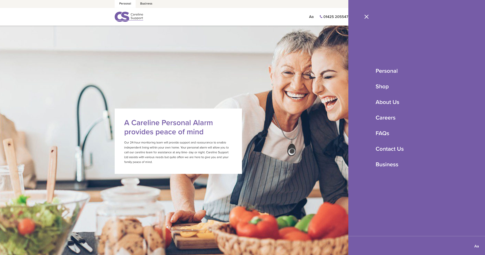Screenshot of a Careline Web website showing a modern web design and user interface.