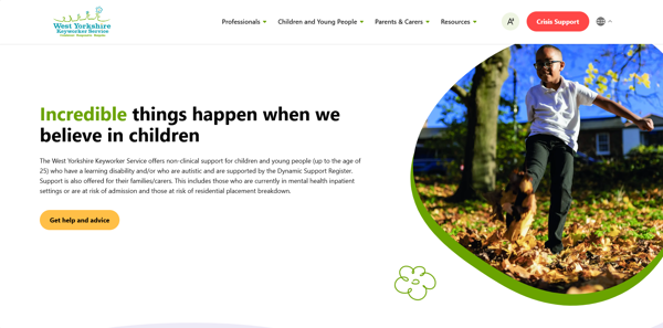 West Yorkshire Keyworker Service homepage with a hero banner