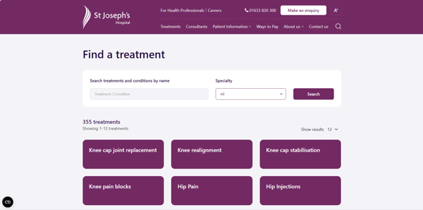 st josephs hospital treatments page screen shop