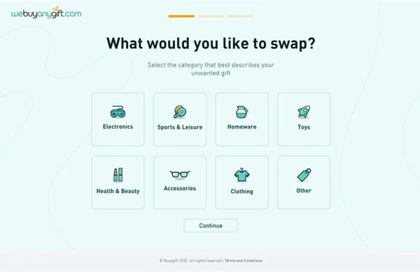 A content board showcasing the design of a Buyagift webpage.