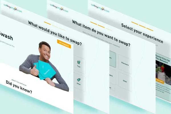 A content board showcasing the design of a Buyagift webpage.