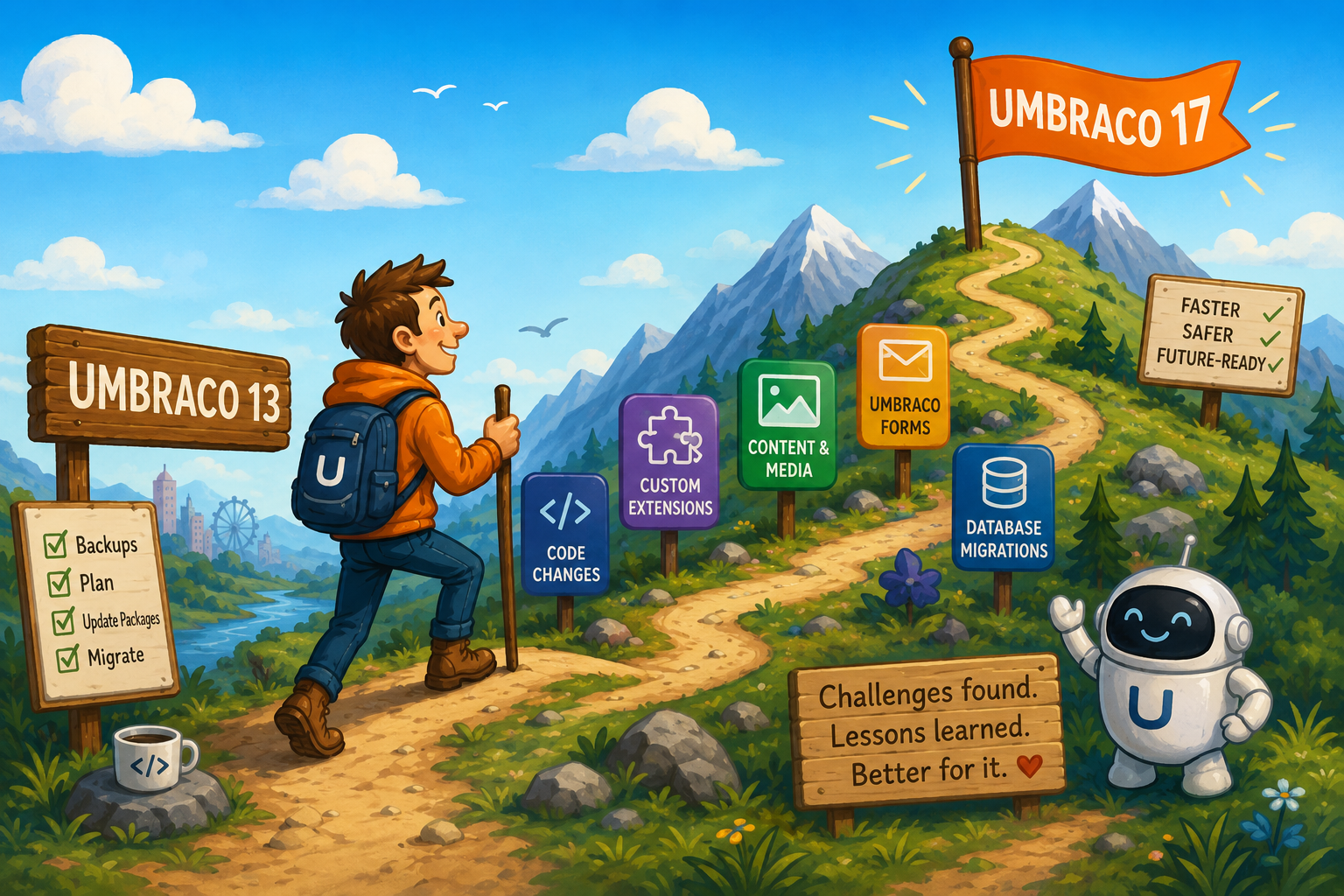 The journey from Umbraco 13 to Umbraco 17: tackling code changes, content migrations, custom extensions and lessons learned along the way.