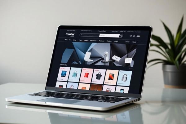 Laptop displaying an ecommerce website design with product listings and shopping interface