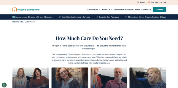 right at home the services we offer page screen shot