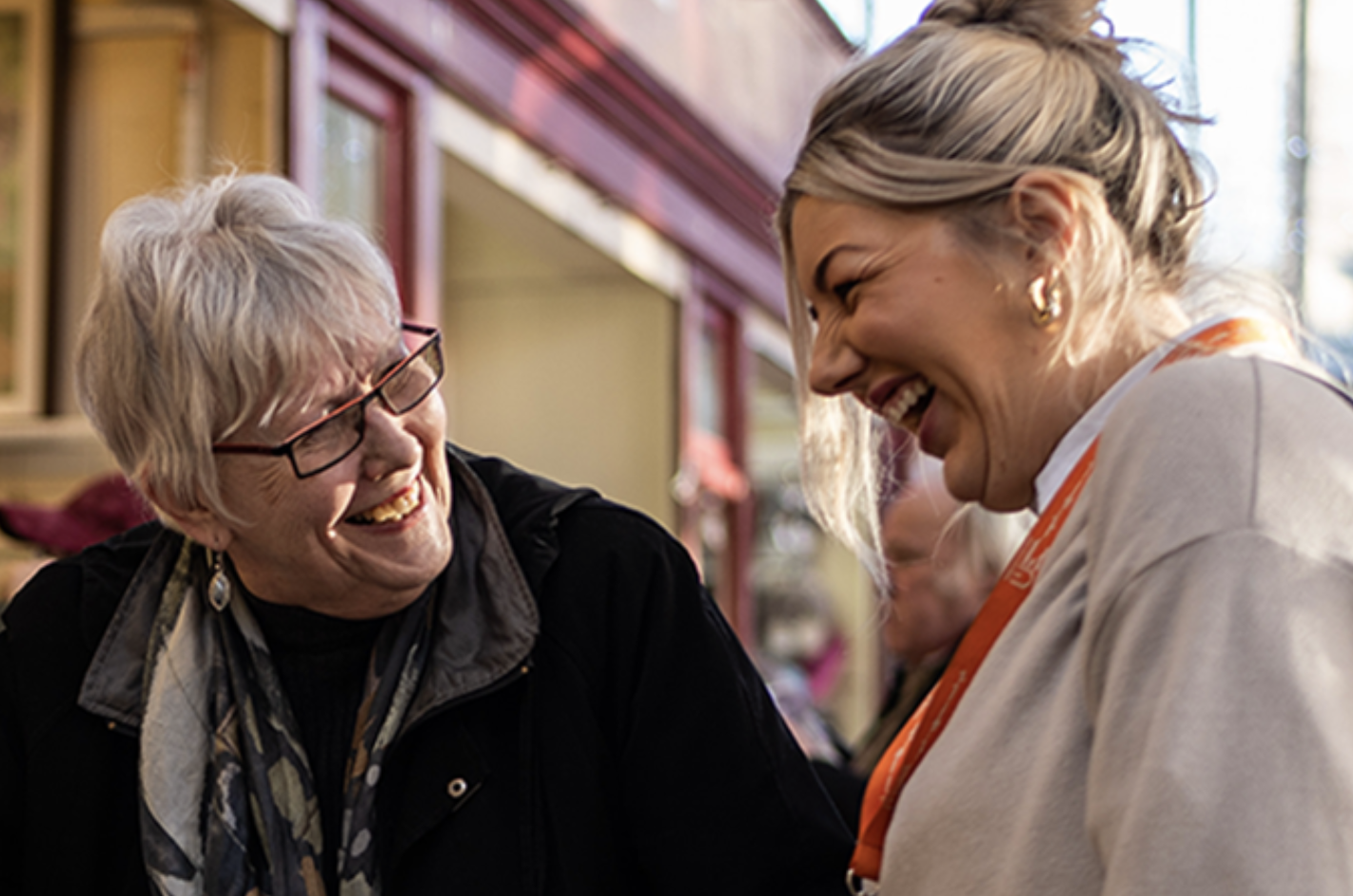 Two women laughing 