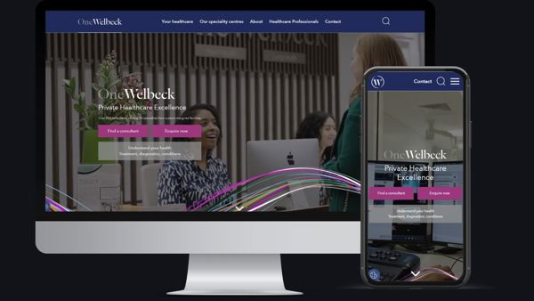 Screenshot of Onewelbeck website showing modern web design and user interface.