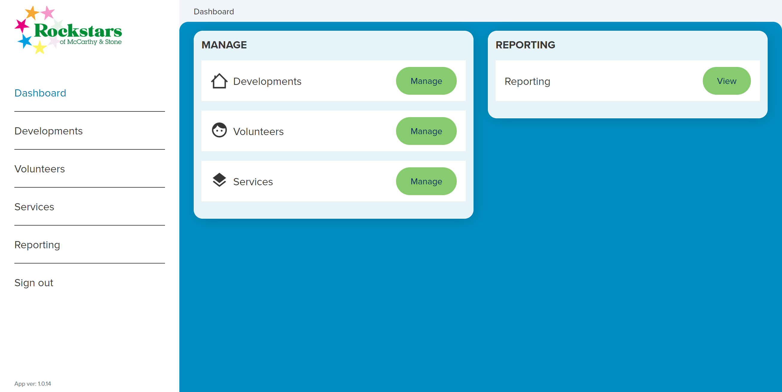 Screenshot of a rockstars, dashboard page showing a modern design and user interface.