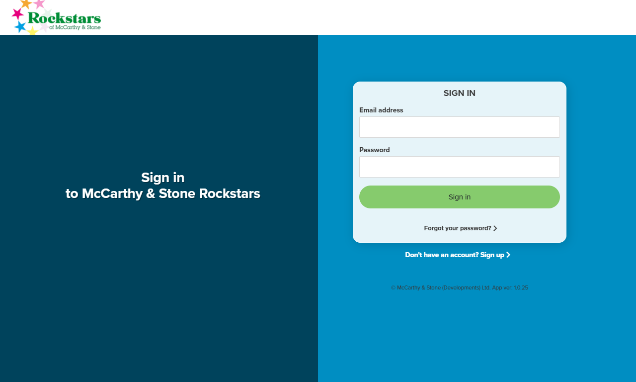 Screenshot of a rockstars, login page showing a modern design and user interface.