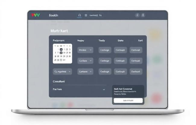 Laptop displaying an online booking portal with reservation options