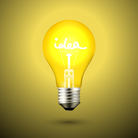 Glowing light bulb with the word idea inside, symbolizing creativity and innovation.